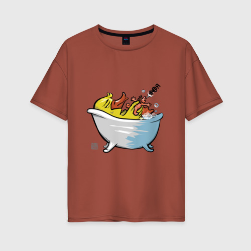 Женская футболка хлопок Oversize Уточка в ванне, цвет кирпичный