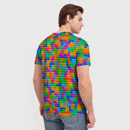 Мужская футболка 3D с принтом Крупные блоки Тетрис, вид сзади #2