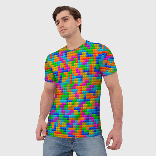 Мужская футболка 3D с принтом Крупные блоки Тетрис, фото на моделе #1