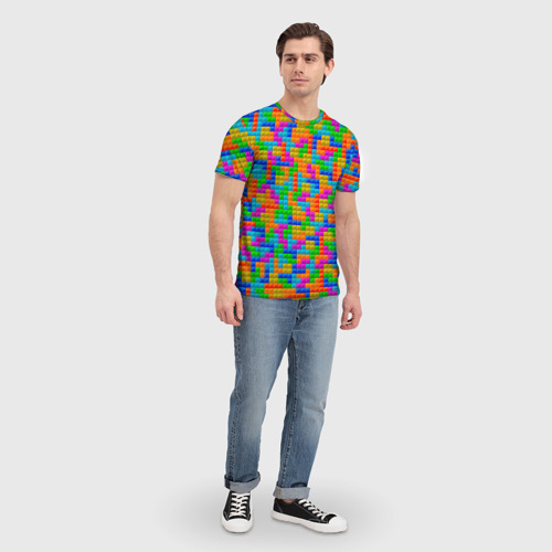 Мужская футболка 3D с принтом Крупные блоки Тетрис, вид сбоку #3