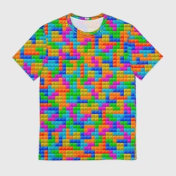 Мужская футболка 3D Крупные блоки Тетрис