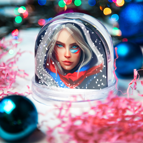 Игрушка Снежный шар Девушка с голубыми глазами в флаге - фото 3