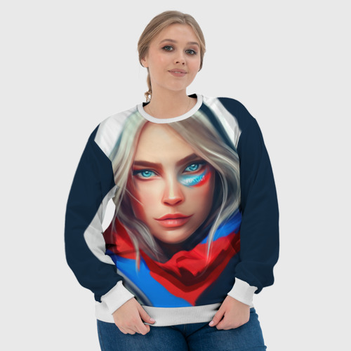 Женский свитшот 3D Девушка с голубыми глазами в флаге, цвет 3D печать - фото 6
