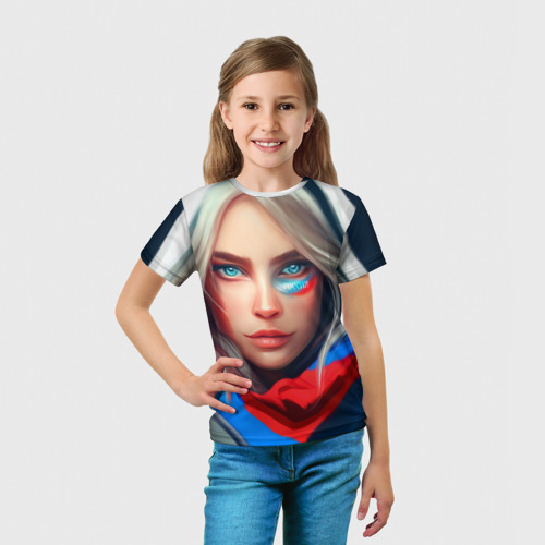 Детская футболка 3D Девушка с голубыми глазами в флаге, цвет 3D печать - фото 5