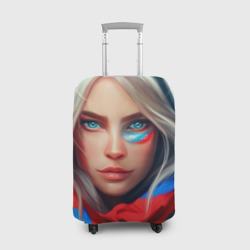 Чехол для чемодана 3D Девушка с голубыми глазами в флаге