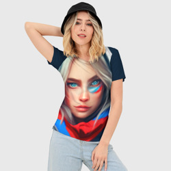 Женская футболка 3D Slim Девушка с голубыми глазами в флаге - фото 2