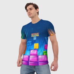 Мужская футболка 3D Падающие кубики Тетрис - фото 2