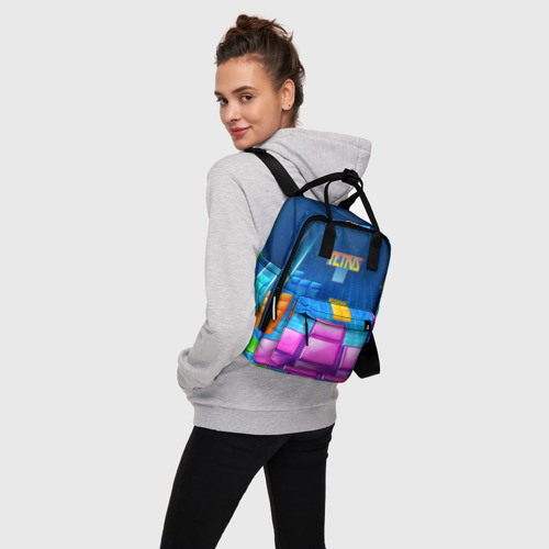 Женский рюкзак 3D с принтом Падающие кубики Тетрис, вид сбоку #3