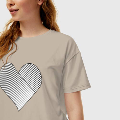 Женская футболка хлопок Oversize с принтом Сердце с черными линиями, фото на моделе #1