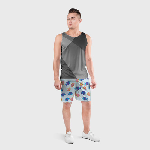 Мужские шорты спортивные Паттерн из двух ярких рыбок, цвет 3D печать - фото 4