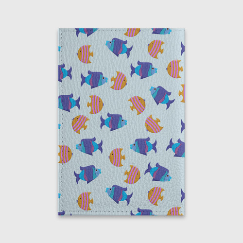 Обложка для паспорта матовая кожа Паттерн из двух ярких рыбок, цвет бирюзовый - фото 2
