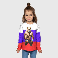 Детский лонгслив 3D Накаченный медведь на Российском флаге - фото 2
