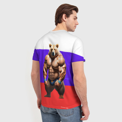 Мужская футболка 3D Накаченный медведь на Российском флаге, цвет 3D печать - фото 4