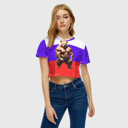 Женская футболка Crop-top 3D Накаченный медведь на Российском флаге - фото 2