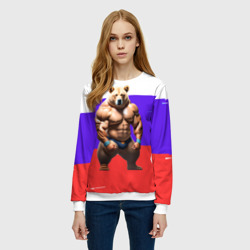 Женский свитшот 3D Накаченный медведь на Российском флаге - фото 2