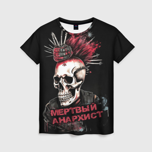 Женская футболка 3D с принтом Мертвый анархист   череп, вид спереди #2