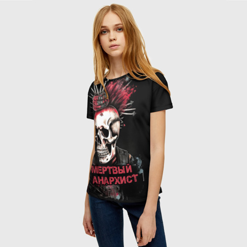 Женская футболка 3D с принтом Мертвый анархист   череп, фото на моделе #1