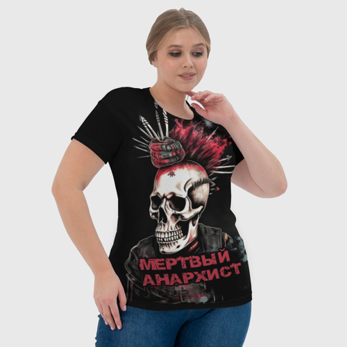 Женская футболка 3D с принтом Мертвый анархист   череп, фото #4