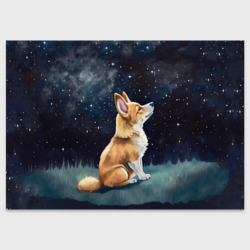 Корги и звездное небо - акварель – Поздравительная открытка с принтом купить