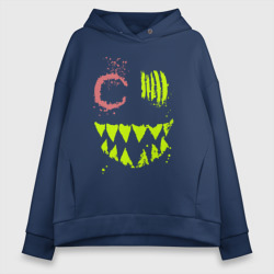 Женское светящееся худи Желтое зубастое крипи лицо - crazy эмодзи