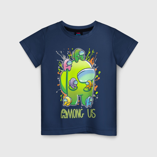 Светящаяся детская футболка с принтом Амонг ас - космонавты, вид спереди №1