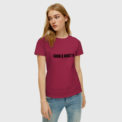 Женская футболка хлопок Suga Agust d, цвет маджента - фото 3