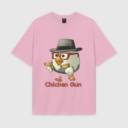 Женская футболка Oversize хлопок texturе Чикен ган - курочка в шляпе