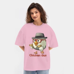 Женская футболка Oversize хлопок texturе Чикен ган - курочка в шляпе - фото 2