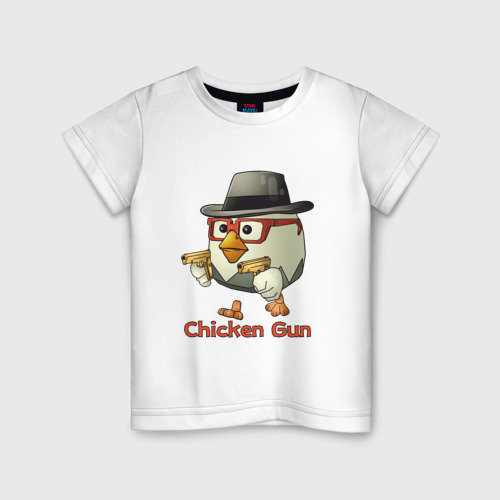 Детская футболка из хлопка с принтом Чикен ган — курочка в шляпе, вид спереди №1