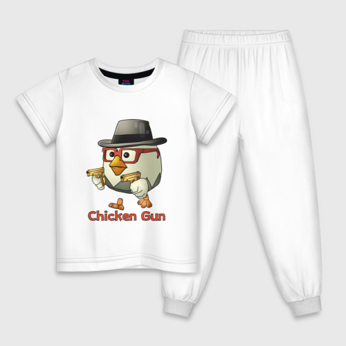 Детская пижама из хлопка с принтом Чикен ган — курочка в шляпе, вид спереди №1