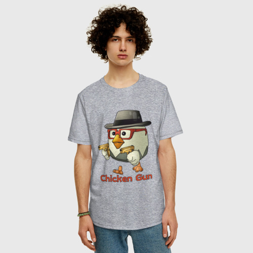 Мужская футболка хлопок Oversize с принтом Чикен ган - курочка в шляпе, фото на моделе #1
