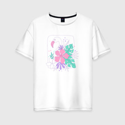 Женская футболка хлопок Oversize Фламинго в цветах