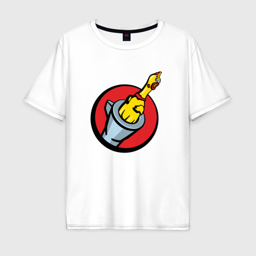 Мужская футболка хлопок Oversize с принтом Chicken gun логотип, вид спереди #2