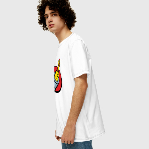 Мужская футболка хлопок Oversize с принтом Chicken gun логотип, вид сбоку #3