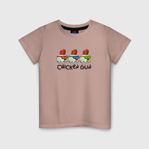 Детская футболка хлопок с принтом Chicken gun - три курочки, вид спереди #2