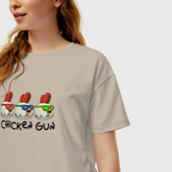 Женская футболка хлопок Oversize Chicken gun - три курочки - фото 2