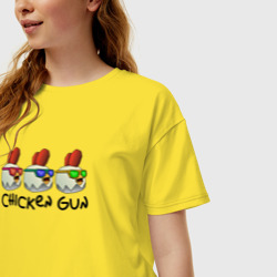 Женская футболка хлопок Oversize Chicken gun - три курочки - фото 2