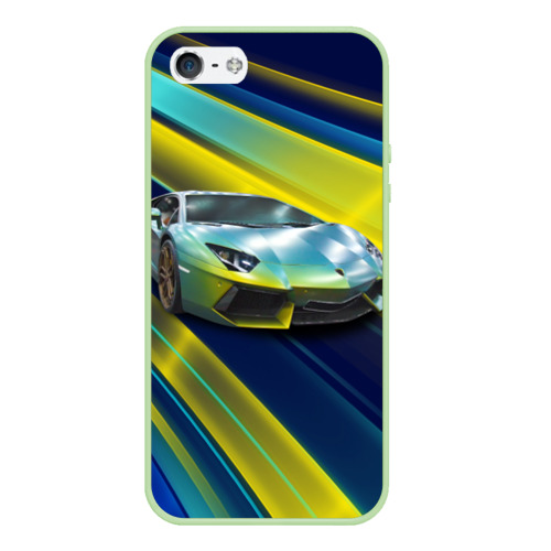 Чехол для iPhone 5/5S матовый Суперкар Lamborghini Reventon, цвет салатовый