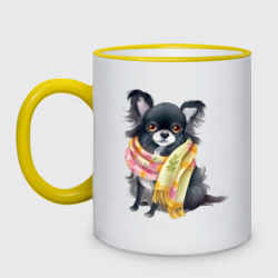 Кружка двухцветная Лучший друг: чихуахуа длинношерстный черный