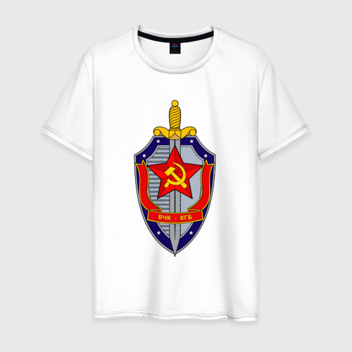 Мужская футболка из хлопка с принтом ВЧК КГБ, вид спереди №1