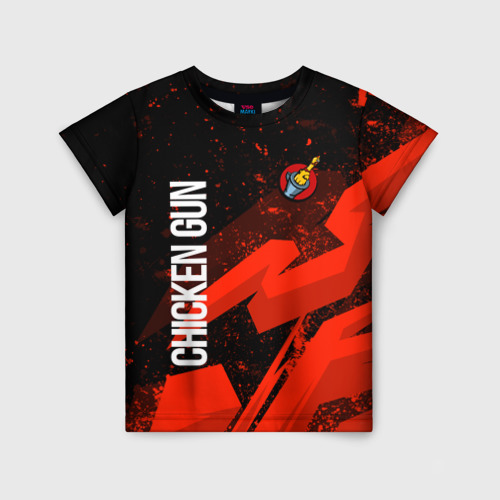 Детская футболка с принтом Чикен ган - красная абстракция, вид спереди №1