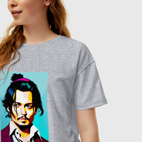 Женская футболка хлопок Oversize Johnny Depp - Japan style, цвет меланж - фото 3