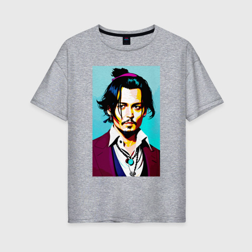 Женская футболка хлопок Oversize Johnny Depp - Japan style, цвет меланж