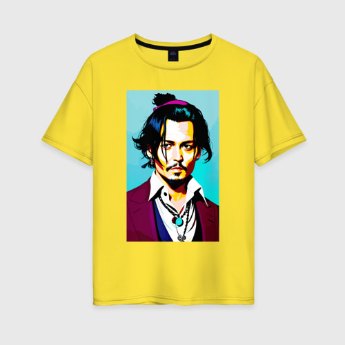 Женская футболка хлопок Oversize Johnny Depp - Japan style, цвет желтый