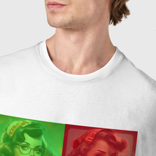 Мужская футболка хлопок с принтом Цветные ретро девушки, фото #4