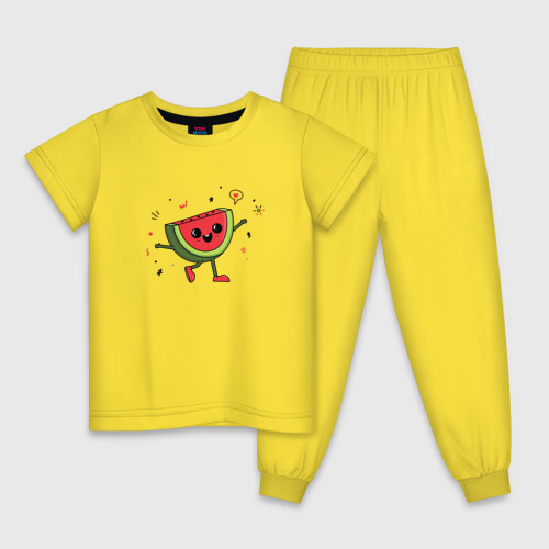 Детская пижама хлопок с принтом Веселый арбуз, вид спереди #2
