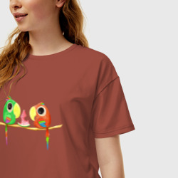 Женская футболка хлопок Oversize Попугайчики и арбуз - фото 2