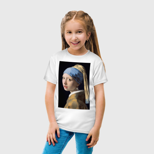 Детская футболка хлопок Девушка с сережкой, цвет белый - фото 5