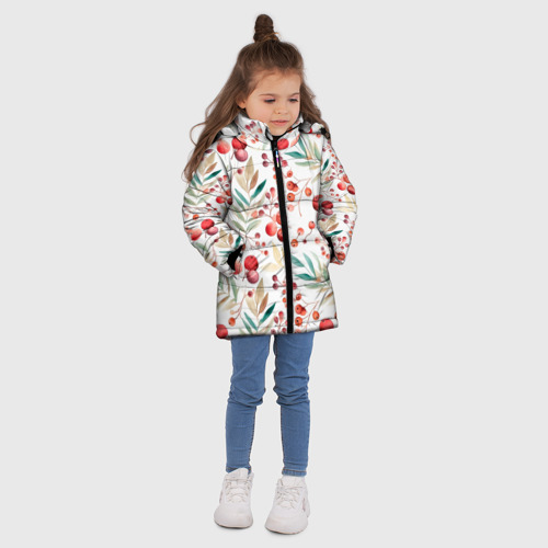 Зимняя куртка для девочек 3D с принтом Клюква под снегом, вид сбоку #3