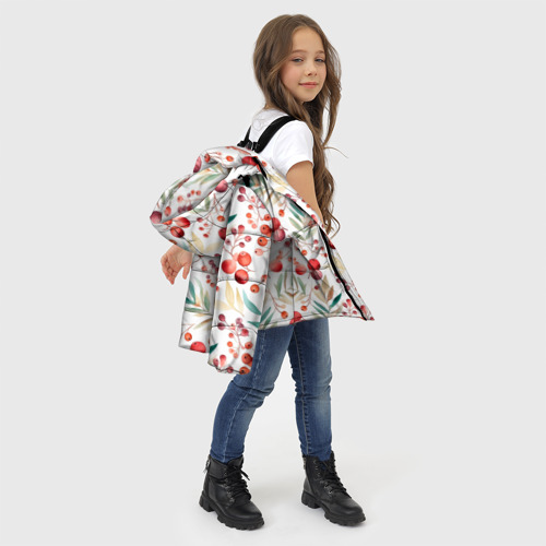 Зимняя куртка для девочек 3D с принтом Клюква под снегом, фото #4